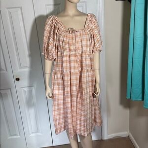 Millibon Orange Plaid Midi Dress